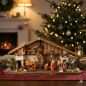 Preview: Stimmungsvolle Weihnachtskrippe Gotthard dunkel inkl. 24-tlg. Figurensatz K 002, Maße Krippe: ca. 90 x 40 x 40 cm